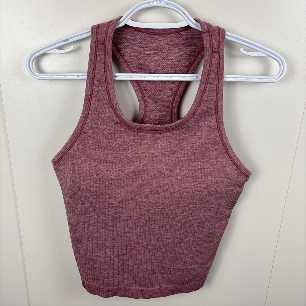 CRZ Yoga sz M-L Seamless Ribbed High Neck Sports Bra Racerback Tank Top Pink